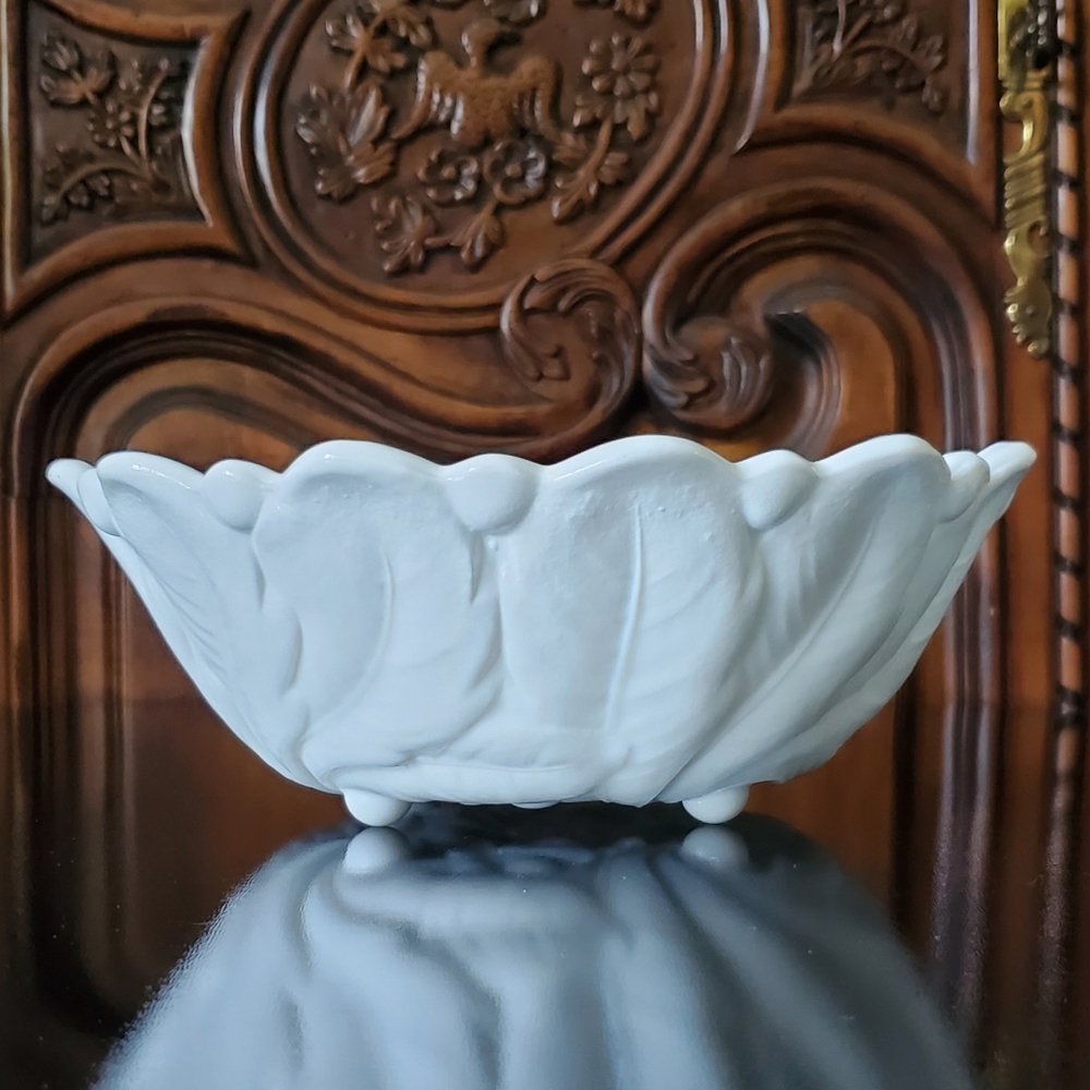 1960s 9 1/4" "Wild Rose Milk Glass" Footed Bowl by Indiana Glass
